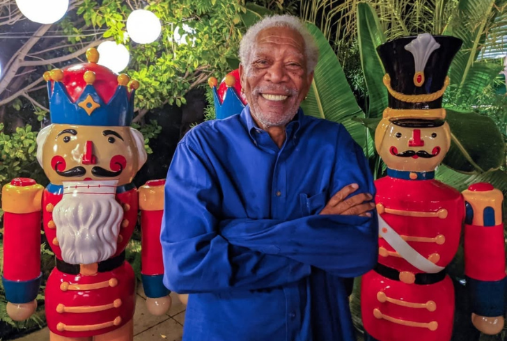 Morgan Freeman smiling in peaceful setting