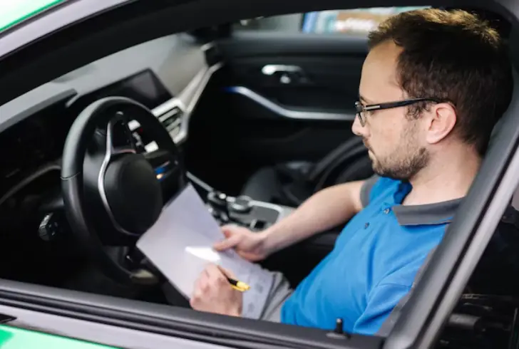Driver checks car insurance policy
