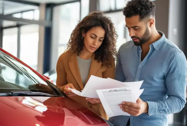 Parent and child reviewing car insurance