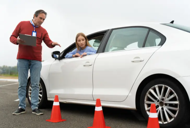 Young driver in training session