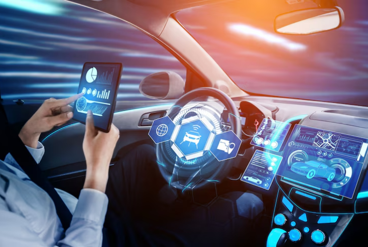 Autonomous vehicle dashboard closeup view