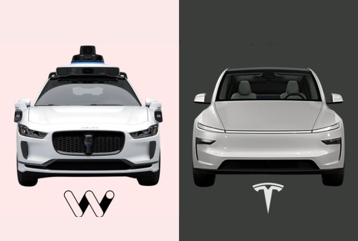 Tesla and Waymo cars