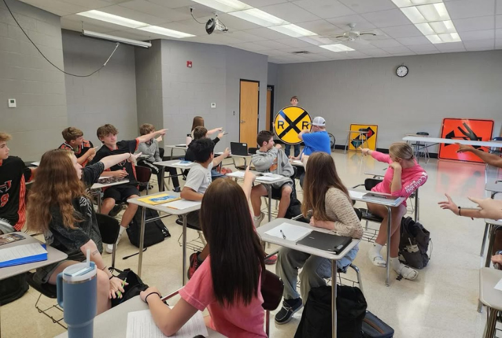 Students in school driver’s ed class